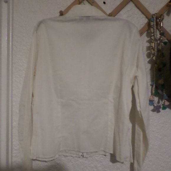 Anne Fontaine Cotton Mesh Ruffle Zip Up Shirt Sz L - Picture 3 of 5